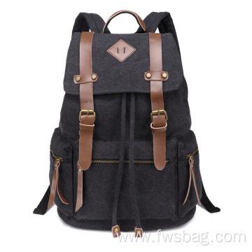 2022 Newest England Style Canvas Black Vintage Retro College School Backpack Bag for Men Women